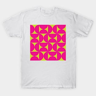 Funky Retro Geometric Pattern in Pink and Green T-Shirt